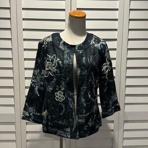 Chico’s Denim Jacket beautiful embroidered and embellished with sequins/ beads.